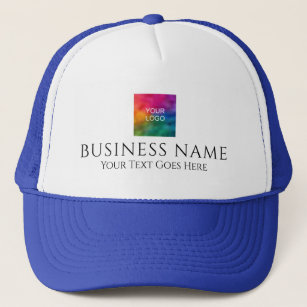White And Royal Blue Upload Business Company Logo Trucker Hat