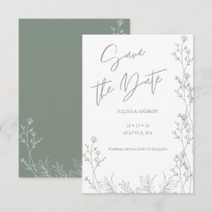 White and Saga green wedding Save The Date
