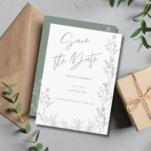 White and Saga green  wedding  Save The Date