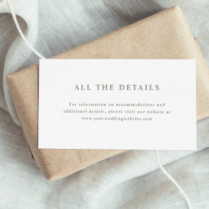 White and Sage Green Elegant Text Wedding Details Enclosure Card