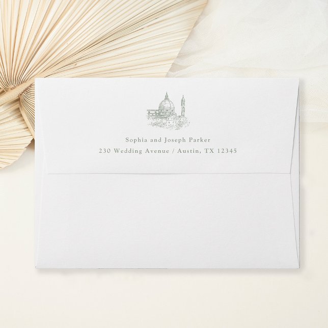 White and Sage Green | Illustrated Italian Wedding Envelope (Creator Uploaded)