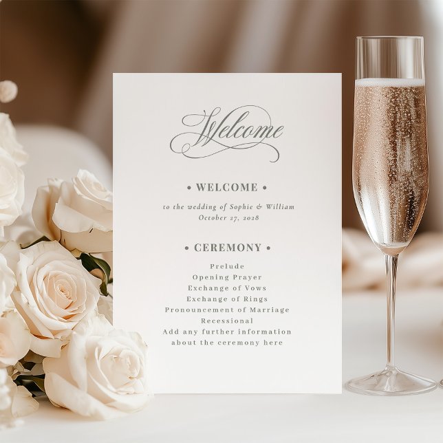 White and Sage Green | Luxe Wedding Welcome Programme (Creator Uploaded)