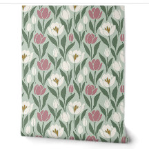 White and Sage Green Tulip Botanical Floral