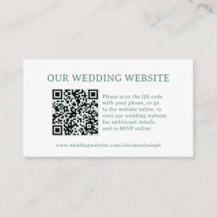 White and Sage Green Wedding Website QR Code Enclosure Card
