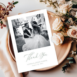 White and Sage Italian Elegance Two Photo Wedding Thank You Card