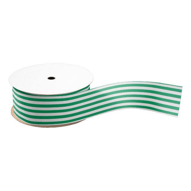White and Shamrock Green Stripe Grosgrain Ribbon (Spool)