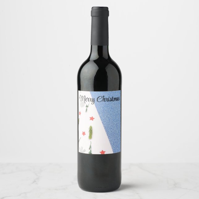White and Shine Blue with Pine Tree, Star AndFlake Wine Label (Front)