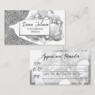 White and Silver Balloons Metallic Birthday Business Card