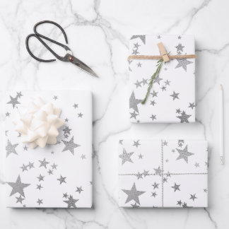 White and Silver Celestial Star Wrapping Paper