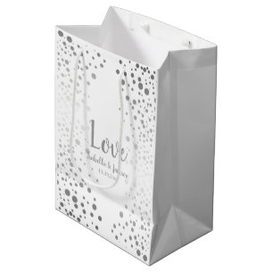 White and Silver Confetti Dots Medium Gift Bag