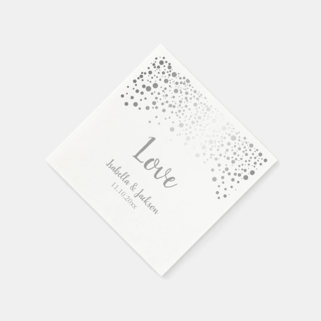 White and Silver Confetti Dots Napkin (Corner)