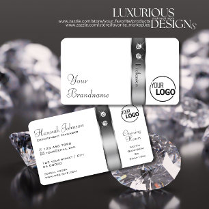 White and Silver Decor Border Diamonds Logo Modern Business Card