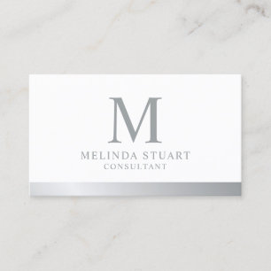 White and Silver Elegant Monogram Business Card