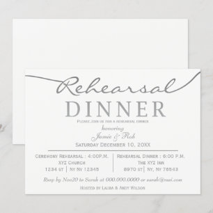 white and silver Elegant Script Rehearsal Dinner Invitation