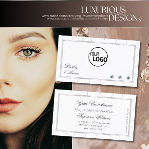 White and Silver Frame Noble with Diamonds & Logo Business Card