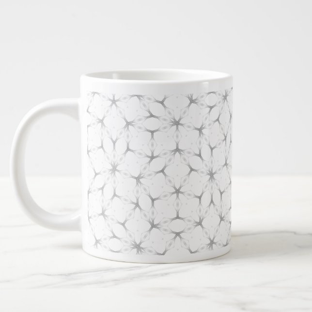 White and Silver Geometric pattern Large Coffee Mug (Left)
