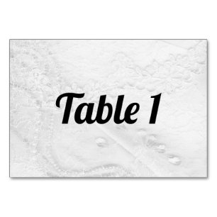 White and Silver Lace and Pearls on Satin Table Number