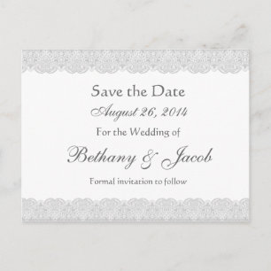 White and Silver Lace Save the Date Wedding A20 Announcement Postcard