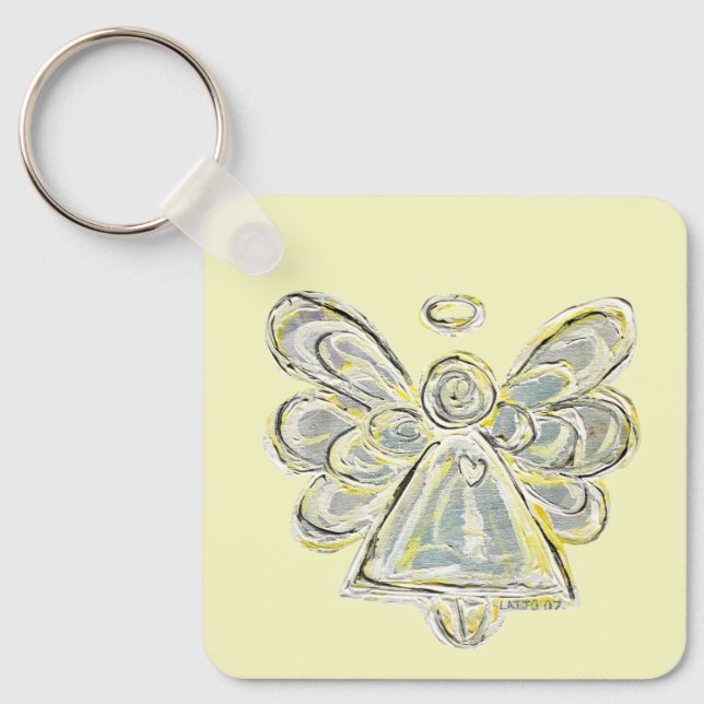 White and Silver Light Guardian Angel Art Keychain (Front)