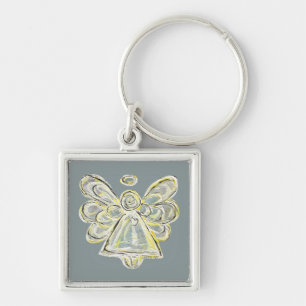 White and Silver Light Guardian Angel Art Keychain