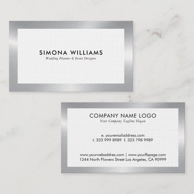 White and silver simple design business card (Front/Back)