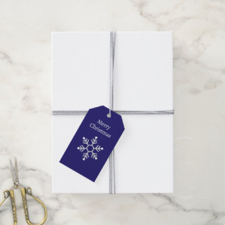 White and Silver Snowflake Christmas Dark Blue Gift Tags