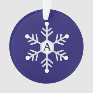 White and Silver Snowflake Christmas Initial Blue Ornament