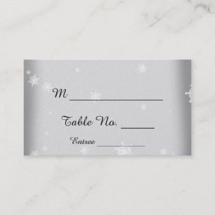 White and Silver Snowflake Wedding Place Cards