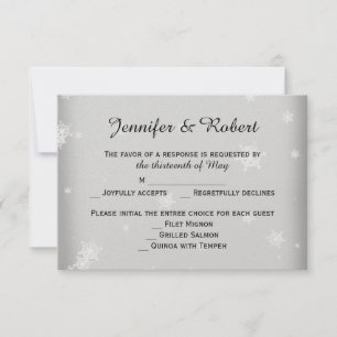 White and Silver Snowflake Wedding Response Card