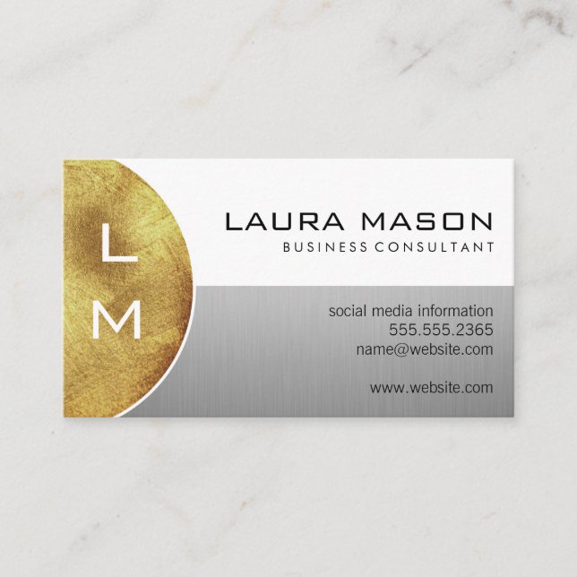 White and Silver with Monogram Business Card (Front)
