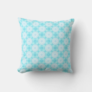 White and Sky Blue Flowers and Stars Cushion