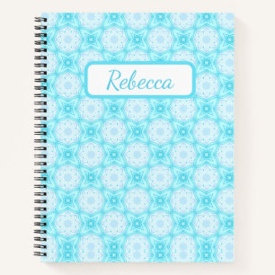 White and Sky Blue Flowers and Stars Notebook