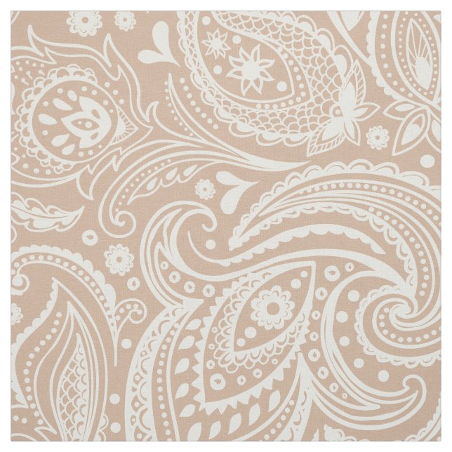 White And Tan Paisley Pattern Fabric (Swatch)
