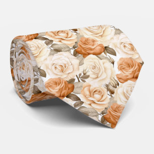 White and Tan Roses on White Tie