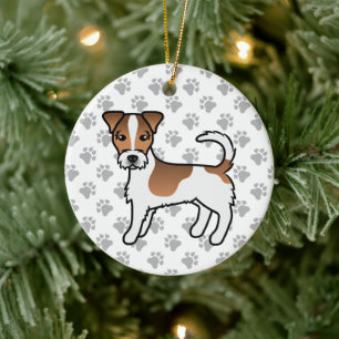 White And Tan Rough Coat Jack Russell Terrier Dog Ceramic Tree Decoration