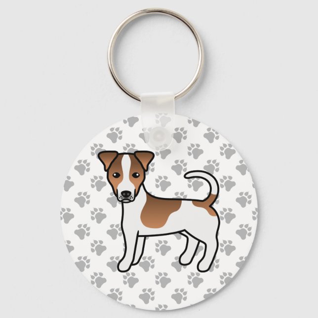 White And Tan Smooth Coat Jack Russell Terrier Dog Key Ring (Front)