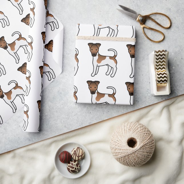 White And Tan Smooth Fox Terrier Cute Dog Pattern Wrapping Paper (Crafts)