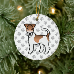 White And Tan Wire Fox Terrier Cute Cartoon Dog Ceramic Tree Decoration
