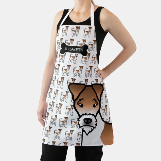 White And Tan Wire Fox Terrier Cute Dog & Name Apron (Insitu)