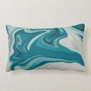 White and teal abstract painting lumbar cushion