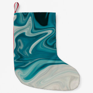 White and teal abstract painting small christmas stocking