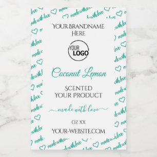 White and Teal Word Cloud Product Labels with Logo