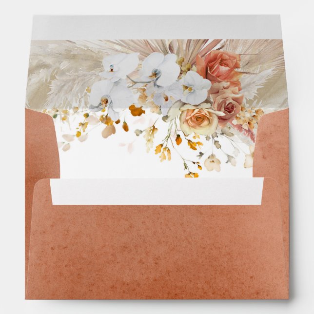 White and Terracotta Floral Elegant Botanical Enve Envelope (Back (Bottom))