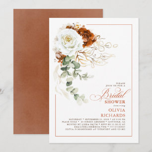 White and Terracotta Floral Fall Bridal Shower Invitation