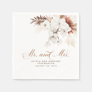 White and Terracotta Flowers Mr and Mrs Wedding Napkin