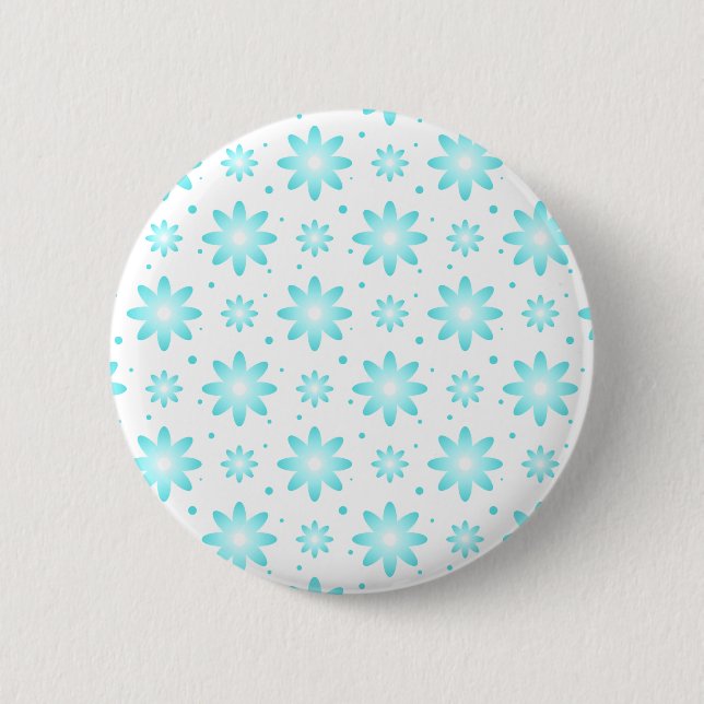 White and turquoise delicate daisy, dots pattern  6 cm round badge (Front)