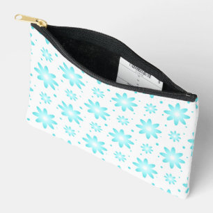 White and turquoise delicate daisy, dots pattern  accessory pouch