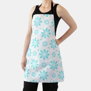 White and turquoise delicate daisy, dots pattern  apron