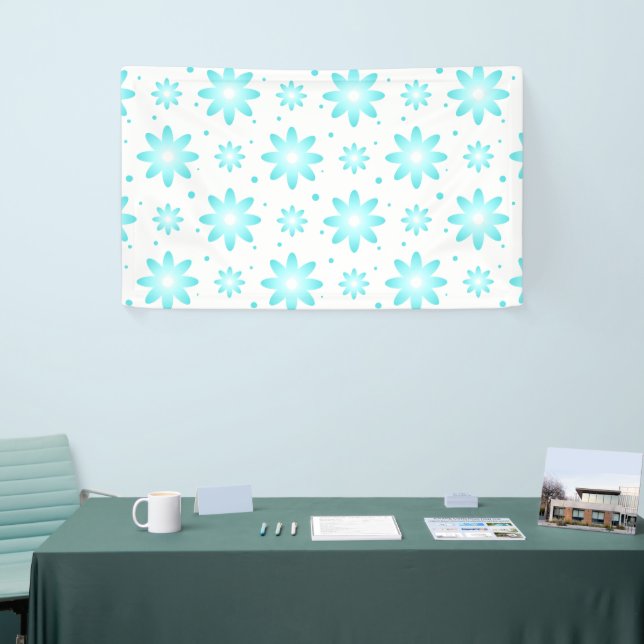 White and turquoise delicate daisy, dots pattern  banner (Tradeshow)
