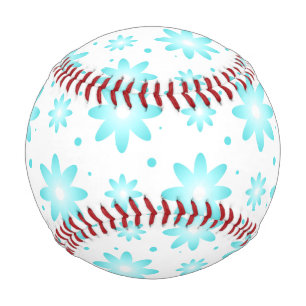 White and turquoise delicate daisy, dots pattern  baseball